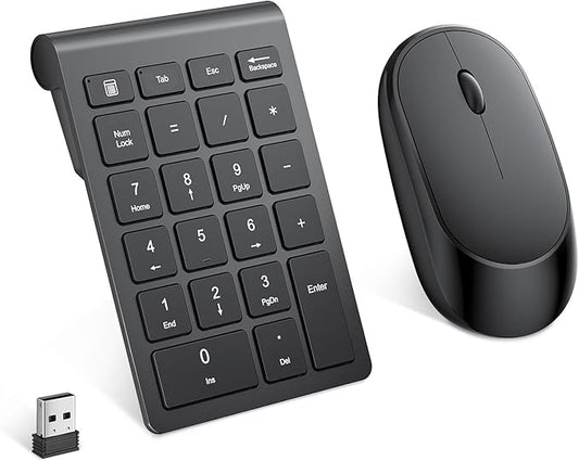 Lekvey Wireless Number Pad, Numeric Pad and Mouse Combo, Portable Slim 2.4GHz USB Wireless 10 Key Numpad Keypad for Laptop, Mac, Notebook, Desktop, PC Computer - Black