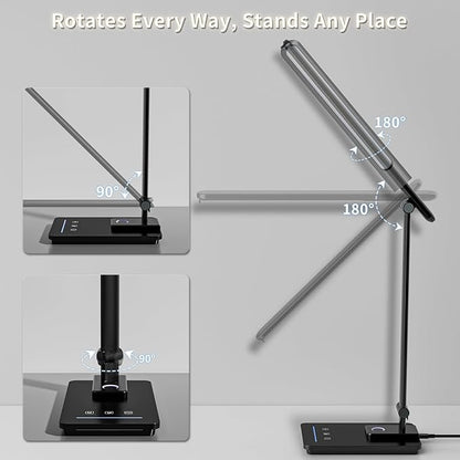 ELECTRI LED Desk Lamp, Touch Desk Light with USB Port, 5 Color & Stepless Dimming, 360° Rotatable ＆ Foldable, Reading Lamp for Table Study Work Office Nail Craft Puzzle(with Adapter) (Black)