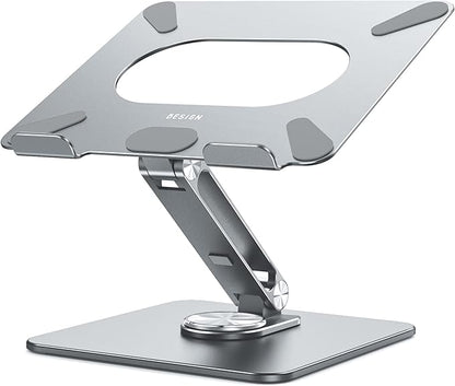 BESIGN LSX7 Laptop Stand with 360 Rotating Base, Ergonomic Adjustable Notebook Riser, Foldable Computer Holder Compatible with 10-15.6" Laptops (Gray)
