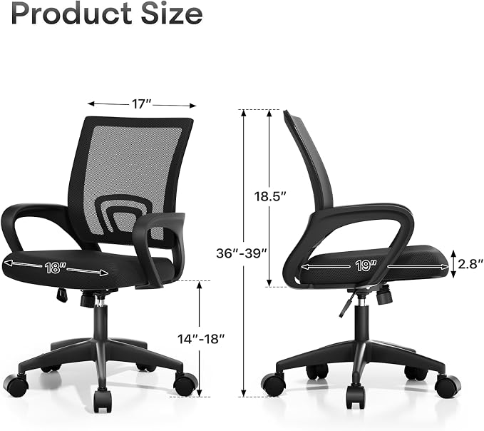 Athena Collection Office Chair - 330Lbs, Breathable Mesh Desk Chair Thickness Cushion with Lumbar Support & Armrest, Rolling Swivel Adjustable Tilt Lock for Home Office/Gaming, Bedroom Study