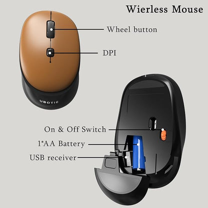 Colorful Wireless Computer Keyboards Mouse Combos, UBOTIE Polychrome Round Keycaps Retro PC Keyboards 2.4GHz Radio Frequency Connection with Optical Mouse(Black Brown)