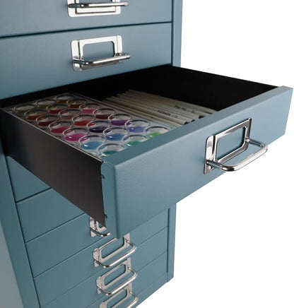 Bisley 10-Drawer Steel MultiDrawer Cabinet - Doulton Blue | Chrome Pull Handles with Label Holders, Powder-Coated Steel, Removable Drawers, Fits Under Most Desks, Labels Included