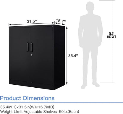Yizosh Metal Storage Cabinet with 2 Doors and 2 Adjustable Shelves - 35.5" Garage Wall Cabinet, Locking Counter Cabinet for Home Office,Garage,Gym,School
