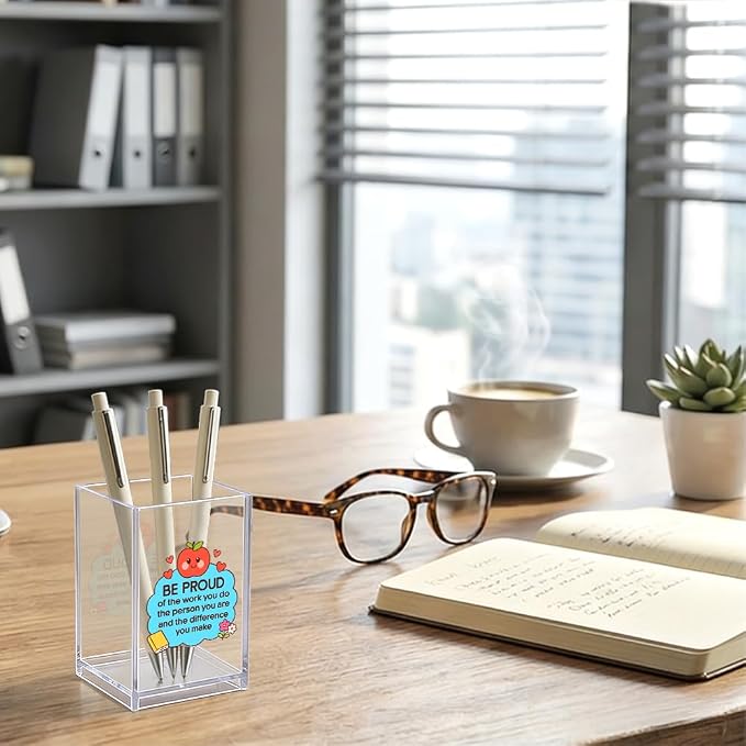 Be Proud of The Work You Do Acrylic Organizer Pencil Pen Holder, Motivational Empowerment Gifts for Women Mom Aunt, Thank You Retirement New Job Gifts for Social Worker Coworker Teacher Boss
