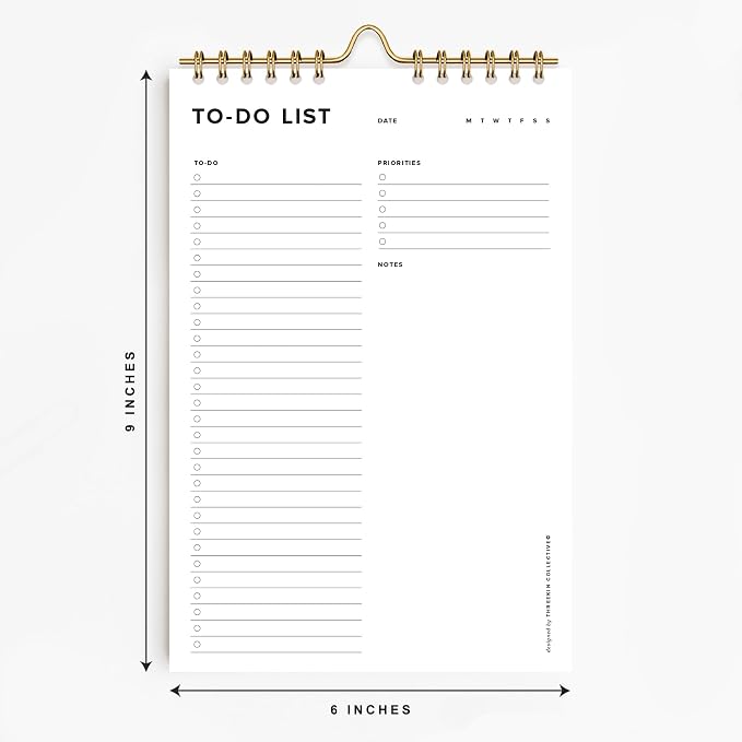 ThreeKin To-Do List Planner The Clean Agenda Daily Tear-Off Notepad, 50 Sheets, 6 x 9 in, Spiral Bound for Hanging, Work, School & Home