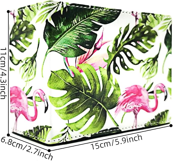 Pen Holder, Rectangle Vintage Pencil Holder with 2 Compartments, PU Leather Art Remote Control Holder Organizer Storage for Desk Accessory (Flamingo)