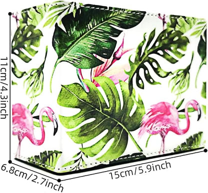 Pen Holder, Rectangle Vintage Pencil Holder with 2 Compartments, PU Leather Art Remote Control Holder Organizer Storage for Desk Accessory (Flamingo)