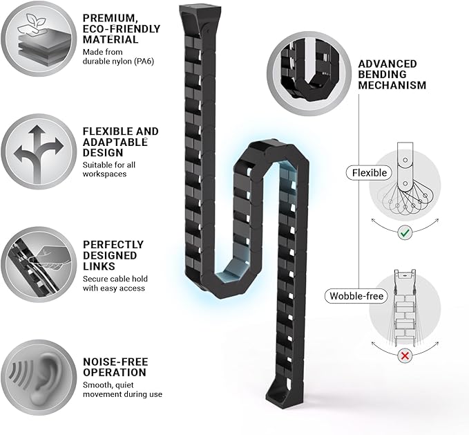 Ultimate Setup Under Desk Cable Management Vertebrae - Perfect for Sit Stand Desk - Wire Management - Adjustable Length - Flexible Cable Spine - Black, 133 cm
