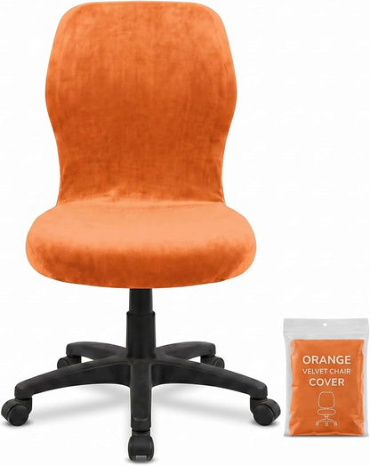 Deisy Dee Velvet Stretch Armless Office Chair Covers - Colorful Stretch Slipcover for Desk Chairs (Orange)