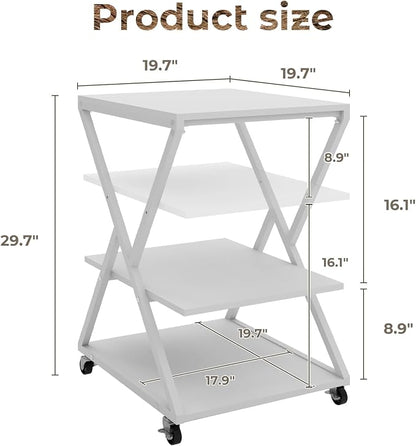 Natwind 3 Tier Printer Stand, 19.7''x19.7'' Large Printer Table with Height Adjustable Shelf, Rolling Printer Cart with Wheels,Multifunctional Organizer Shelf for Home Office Kitchen（White）