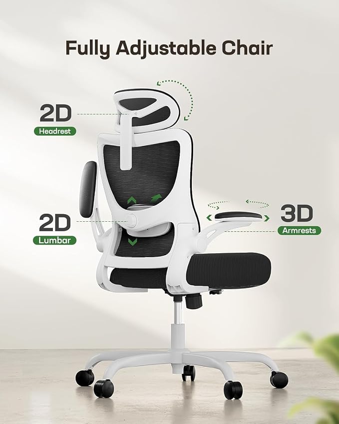 Marsail Ergonomic Office Chair with 3D Armrests, Pack of 4 | Office Desk Chair with High Back Mesh, Adjustable Lumbar Support, Rolling Work Swivel Task Chairs with Wheel, Headrest, home