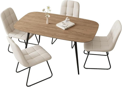 HIPIHOM 47.2'' Dining Table Set for 4,Modern Wood Dining Table,Leather Dining Chairs 4,Table and Chairs Set of 4,Ideal for Kitchen Dining Room (Walnut Color Table + 4 U-Shaped White Chairs, 47.2")