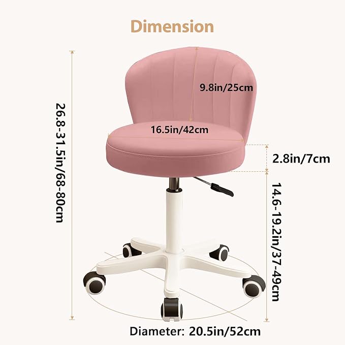 Small Desk Chair Round Rolling Chair with Back PU Leather Height Adjustable Swivel Vanity Work Computer Stool Chair for Home Office Bedroom, Set of 4