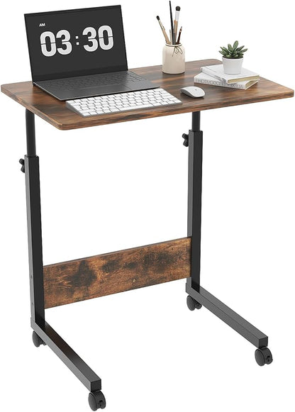 VINGLI Portable Computer Workstation, Standing Desk Adjustable Height, Small Computer Desk w/Rolling, Sit Stand Laptop Desk TV Tray for Bed Sofa Hospital Reading Eating, Brown, 23.6"
