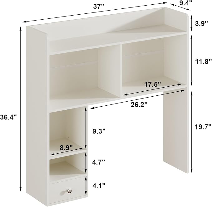 ChooChoo Desktop Bookshelf with Lights, 36.4" Tall Countertop Desk Hutch with 5 Shelves and 1 Drawer for Computer Desk, Desk Shelf Organizer for Dorm Office Home,White