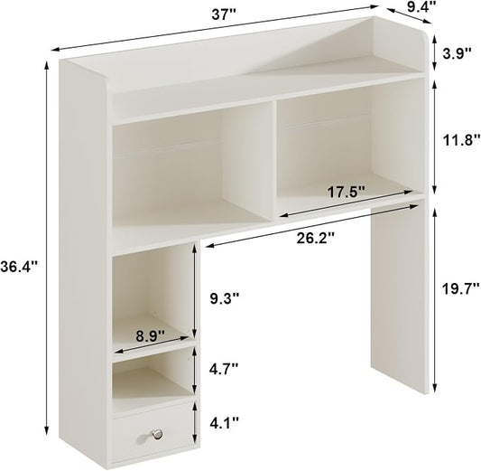 ChooChoo Desktop Bookshelf with Lights, 36.4" Tall Countertop Desk Hutch with 5 Shelves and 1 Drawer for Computer Desk, Desk Shelf Organizer for Dorm Office Home,White