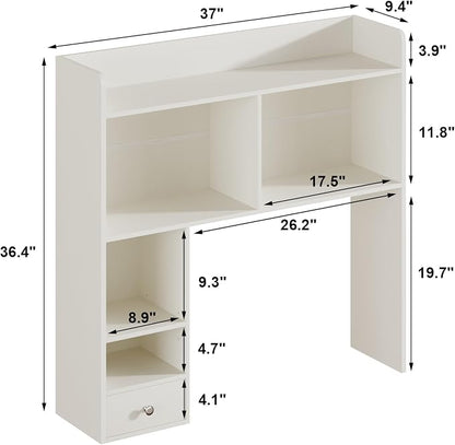 ChooChoo Desktop Bookshelf, 36.4" Tall Countertop Desk Hutch with 5 Shelves and 1 Drawer for Computer Desk, Desk Shelf Organizer for Dorm Office Home,White