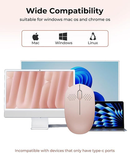 seenda Wireless Mouse for Laptop, 2.4G Noiseless Mouse with USB Receiver - Optical Tracking Portable Computer Mice for Chromebook, PC, Tablet, Windows System, 24 Months Battery Life - Pink