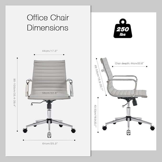 Gray Office Chair Ergonomic Computer Desk Chairs Executive Conference Room Chair Leather Modern Home Office Chair for Desk Mid Back Adjustable Swivel Chairs with Lumbar Support(Gray)…