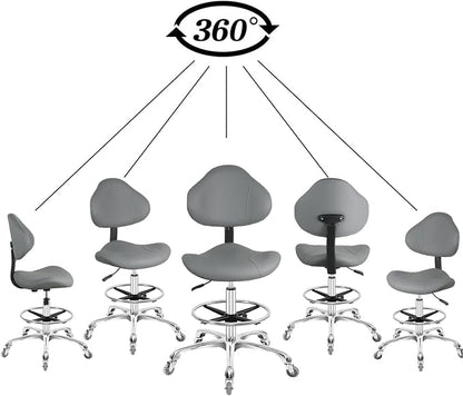 Rolling Swivel Drafting Chair Adjustable Heavy Duty (400lbs) Lumbar Support Task Chair for Home Desk Studio Design Lab(Grey)