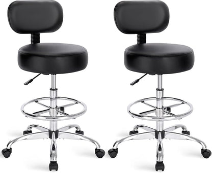 SUPERJARE Drafting Chair with Back, Set of 2, Swivel Barstools, Adjustable Height Rolling Stool with Footrest, Standing Desk Chair for Counter Height Desk, Shop, Home & Kitchen, Clinic & Studio, Black