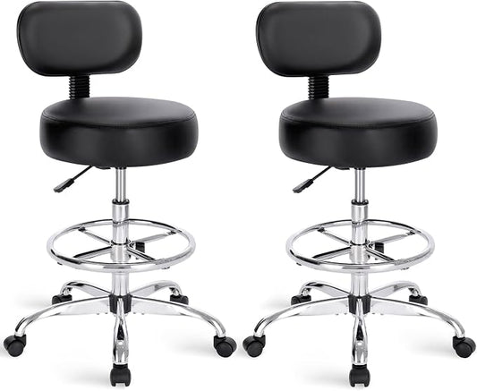 SUPERJARE Drafting Chair with Back, Set of 2, Swivel Barstools, Adjustable Height Rolling Stool with Footrest, Standing Desk Chair for Counter Height Desk, Shop, Home & Kitchen, Clinic & Studio, Black