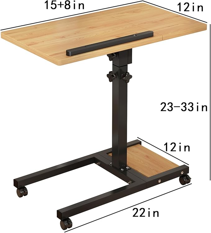 TigerDad Mobile Adjustable Height Laptop Stand PC Computer Portable Notebook Swivel Laptop Desk Rolling Table Desk Cart Tiltable with Wheels Casters& Mouse Pad Table