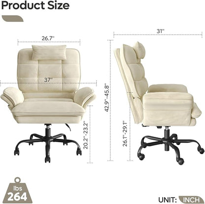 Bestier Criss Cross Chair with Flip-Up Armrests, Swivel Makeup Vanity Chair with Wheels & Side Pockets, Cross Legged Office Chair for Home Office, Bedroom (Beige Velvet, High Back)