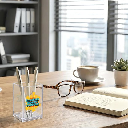 Emotional Support Coworker Acrylic Organizer Pencil Pen Holder, Warm Sun Office Desk Organizer, Work Anniversary Team Building Appreciation Gifts for Employee Colleague Boss Coworker