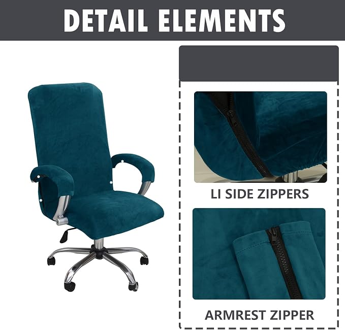 Velvet Plush Office Computer Chair Cover, Dark Blue, XL | Ergonomic, Cat Proof, Stretchable Wide Large Protector, For Mesh Office Desk Chair with Wheels and Armrest