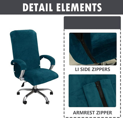 Velvet Plush Office Computer Chair Cover, Dark Blue, XL | Ergonomic, Cat Proof, Stretchable Wide Large Protector, For Mesh Office Desk Chair with Wheels and Armrest