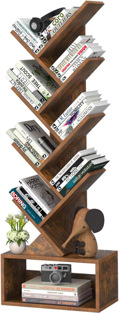 SHEEPAM 9 Tier Tree Bookshelf,Christmas Green Bookcase for Narrow Space, Storage Organizer Floor Standing Bookshelves for Books, Tall Book Case for Home Office, Living Room, Bedroom