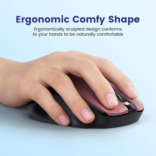 HOTWEEMS Wireless Mouse, D-09 Computer Mouse USB Cordless Mice for Laptop, Ergo Grips, Lightspeed 5-Level 2400 DPI, 16 Months Battery, Portable for PC Mac Chromebook (Red, 1 Pack)