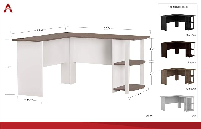 Ameriwood Home Dakota L-Desk with Bookshelves, Espresso
