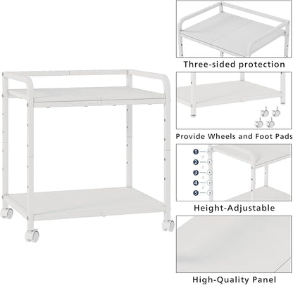 21"x15.8" Large Printer Stand with Storage, 2-Tier Under Desk Printer Table, Rolling Printer Cart with Lockable Wheels for Home, Office (White)