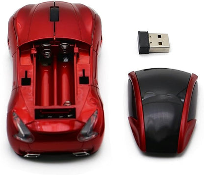 Ai5G Race Car Mouse Wireless Sports Car Shaped Computer Optical Mouse 2.4GHz LED Light Shining for Desktop Laptop (Red)