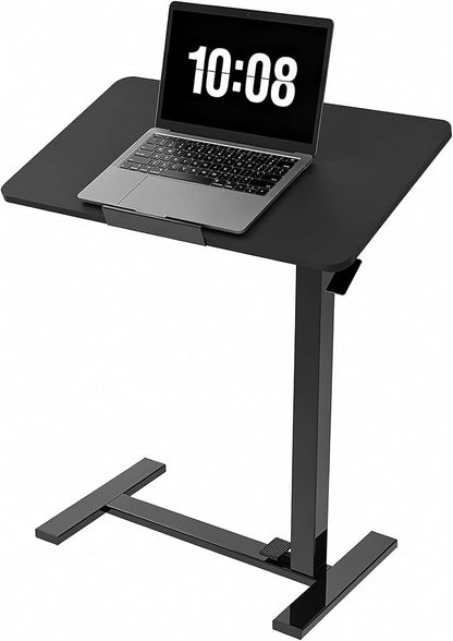 DUMOS Standing Desk on Wheels Height Adjustable Computer Cart with Pneumatic Lift, Rolling Table, Portable Workstation for Bed, Sofa, Hospital or Office Black