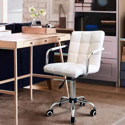 Topeakmart Modern Rolling White Desk Chair with Armrests/Wheels Heavy Duty Base SGS-Tested Gaslift Cylinder Comfortable Computer Chair, 265lb Load Capacity