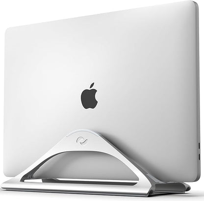 HumanCentric Vertical Laptop Stand for Desks in Silver Color, Upright Adjustable Holder to Dock Apple MacBook Stand, and Other Laptops to Organize Work & Home Office, Automatic Grip