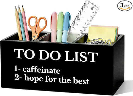 Funny Pen Pencil Holder for Desk, Funny Office Gifts for Coworkers Women Men, to Do List Wooden Box Sign Organizer for Office Workplace Desk Accessories Tabletop Decorations