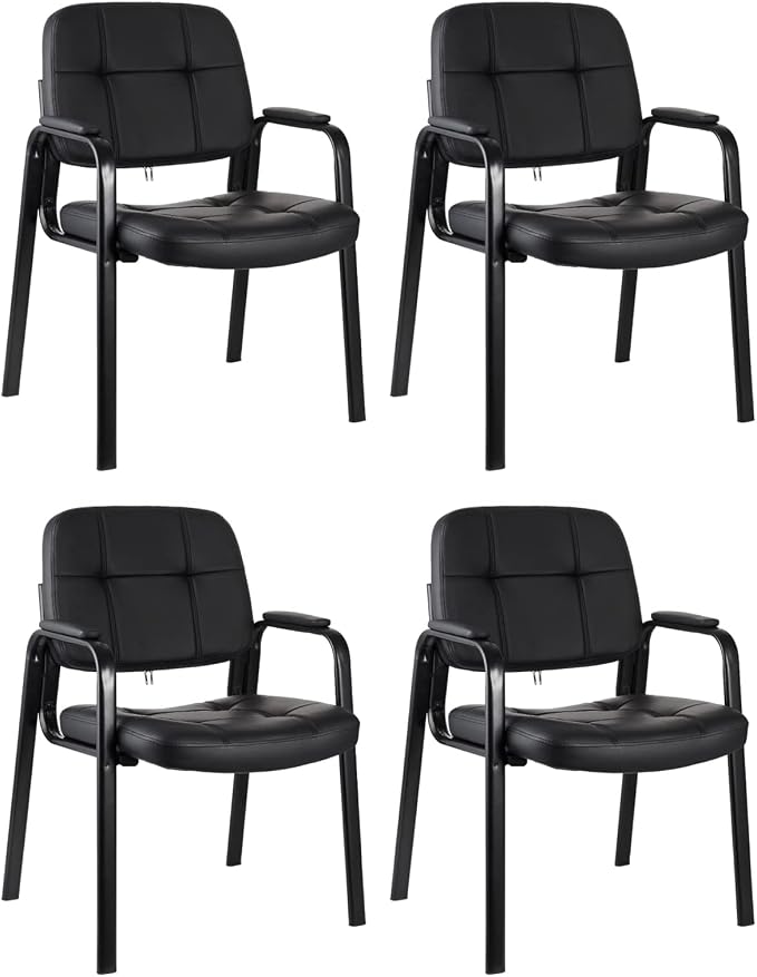 CLATINA Classic Reception Chair with Padded Armrests and Sturdy Steel Frame, Ergonomic Guest Chair for Office Conference Waiting Meeting Room, Black (4 Pack)