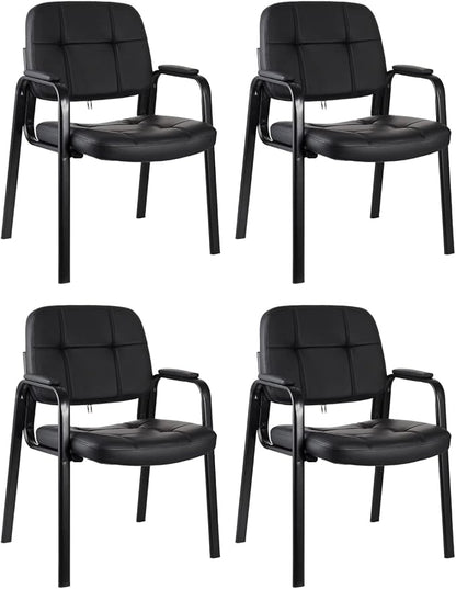 CLATINA Classic Reception Chair with Padded Armrests and Sturdy Steel Frame, Ergonomic Guest Chair for Office Conference Waiting Meeting Room, Black (4 Pack)