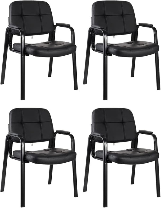 CLATINA Classic Reception Chair with Padded Armrests and Sturdy Steel Frame, Ergonomic Guest Chair for Office Conference Waiting Meeting Room, Black (4 Pack)