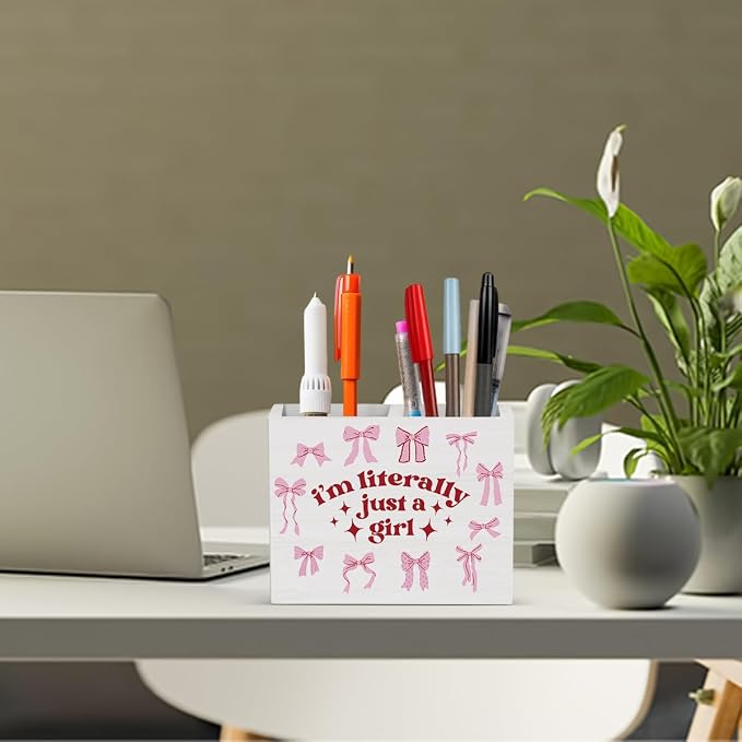 Pink Girly Office Decor Preppy Coquette Room Decor for Girl Women Daughter Pink Pen Holder for Desk Girl Room Workplace Library desk decor Holder2830