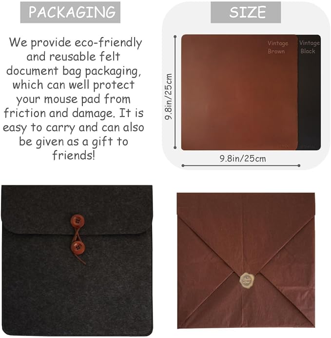 Mouse Pad- Premium Full Grain Genuine Genuine Leather-Handmade with Cowhide Crazy Horse Leather- Suitable for Working from Home or in the Office-Square 9.8x9.8in -Vintage Brown