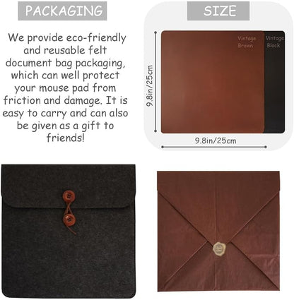 Mouse Pad- Premium Full Grain Genuine Genuine Leather-Handmade with Cowhide Crazy Horse Leather- Suitable for Working from Home or in the Office-Square 9.8x9.8in -Vintage Brown