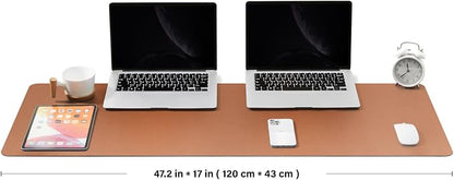 Large Desk Mat - 47.2"x 17" Non-Slip PU Desk Pad for Office and Home - Ideal for Large Mouse Pad and Desk Mats on Top of Desks(Brown)