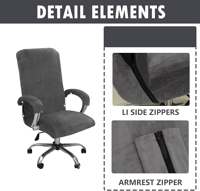 Velvet Plush Office Computer Chair Cover for Executive, Gray, XL | Stretchable, Ergonomic, Cat Proof Protector, For Mesh Chairs with Wheels & Armrests, Comfy Executive Rolling Chairs