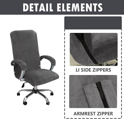 Velvet Plush Office Computer Chair Cover for Executive, Gray, XL | Stretchable, Ergonomic, Cat Proof Protector, For Mesh Chairs with Wheels & Armrests, Comfy Executive Rolling Chairs
