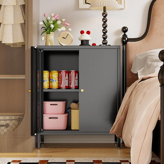 2 Door Metal Accent Storage Cabinet-Locker Cabinet for Office Room,Garage-Metal Storage Cabinet with 1 Adjustable Shelves (Black)